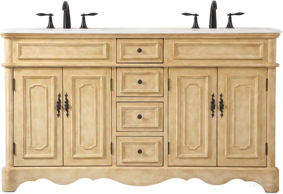The appearance of Francis 60 Inch Double Bathroom Vanity In Antique Beige designed by Elegant Lighting in the traditional interior design. This antique beige piece of furniture  was selected by 1StopBedrooms from Francis Collection to add a touch of cosiness and style into your home. Sku: VF30460DAB. Material: Wood. Product Type: Bathroom Vanity. Image1