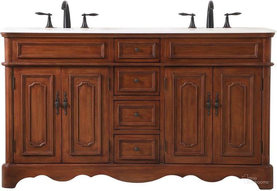 The appearance of Francis 60 Inch Double Bathroom Vanity In Teak VF30460DTK designed by Elegant Lighting in the traditional interior design. This teak piece of furniture  was selected by 1StopBedrooms from Francis Collection to add a touch of cosiness and style into your home. Sku: VF30460DTK. Material: Wood. Product Type: Bathroom Vanity. Image1