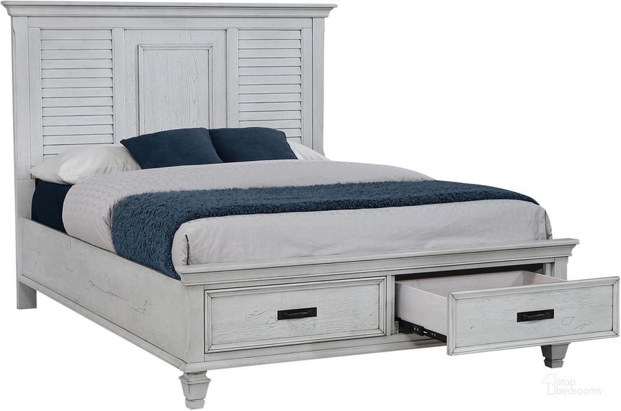 The appearance of Franco Antique White Queen Panel Storage Bed designed by Coaster in the transitional interior design. This white piece of furniture  was selected by 1StopBedrooms from Franco Collection to add a touch of cosiness and style into your home. Sku: 205330QB1;205330QB2;205330QB3. Bed Type: Storage Bed. Material: Wood. Product Type: Storage Bed. Bed Size: Queen. Image1