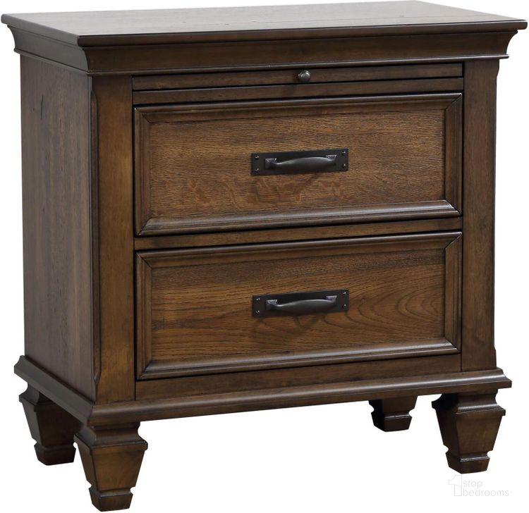 The appearance of Franco Burnished Oak Nightstand designed by Coaster in the traditional interior design. This brown piece of furniture  was selected by 1StopBedrooms from Franco Collection to add a touch of cosiness and style into your home. Sku: 200972. Material: Wood. Product Type: Nightstand. Image1