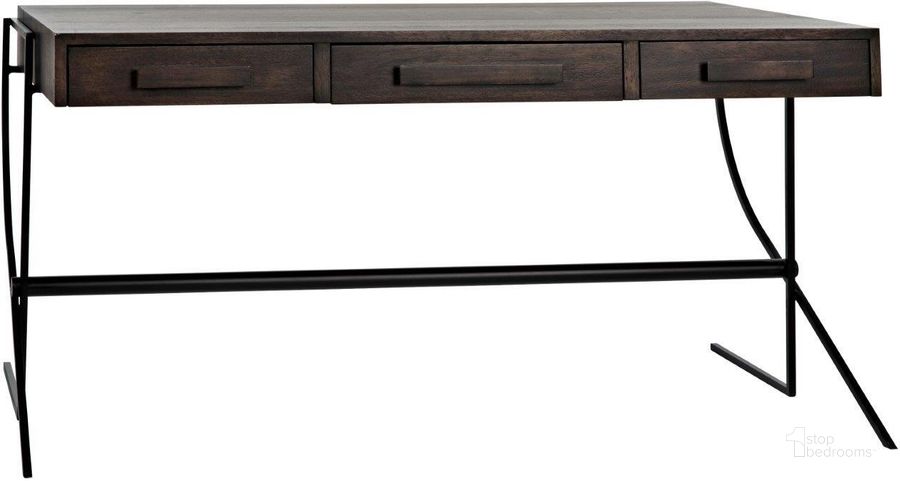 The appearance of Frank Desk In Ebony Walnut With Steel designed by Noir in the transitional interior design. This walnut piece of furniture  was selected by 1StopBedrooms from  to add a touch of cosiness and style into your home. Sku: GDES181EB. Material: Steel. Product Type: Desk. Image1