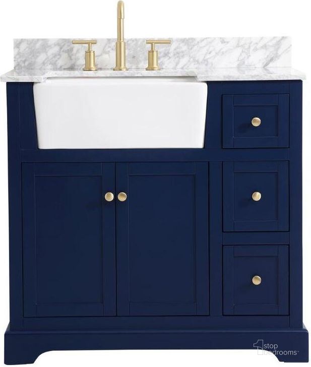 The appearance of Franklin 36 Inch Single Bathroom Vanity In Blue With Backsplash designed by Elegant Lighting in the country / farmhouse interior design. This blue piece of furniture  was selected by 1StopBedrooms from Franklin Collection to add a touch of cosiness and style into your home. Sku: VF60236BL-BS. Material: Wood. Product Type: Bathroom Vanity. Image1