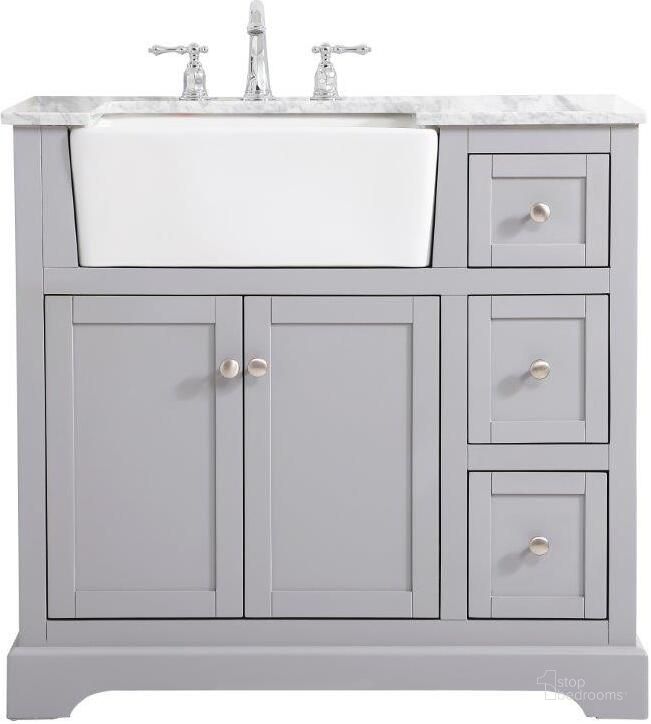 The appearance of Franklin 36 Inch Single Bathroom Vanity In Grey designed by Elegant Lighting in the country / farmhouse interior design. This grey piece of furniture  was selected by 1StopBedrooms from Franklin Collection to add a touch of cosiness and style into your home. Sku: VF60236GR. Material: Wood. Product Type: Bathroom Vanity. Image1