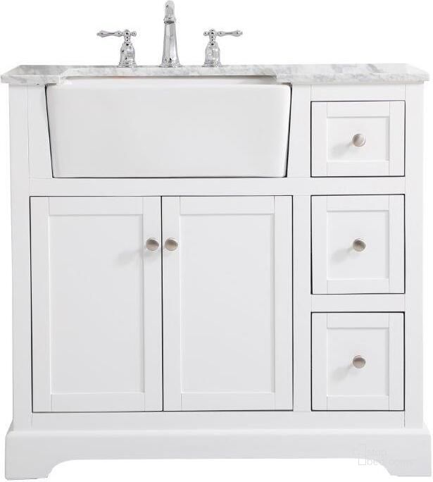The appearance of Franklin 36 Inch Single Bathroom Vanity In White designed by Elegant Lighting in the country / farmhouse interior design. This white piece of furniture  was selected by 1StopBedrooms from Franklin Collection to add a touch of cosiness and style into your home. Sku: VF60236WH. Material: Wood. Product Type: Bathroom Vanity. Image1