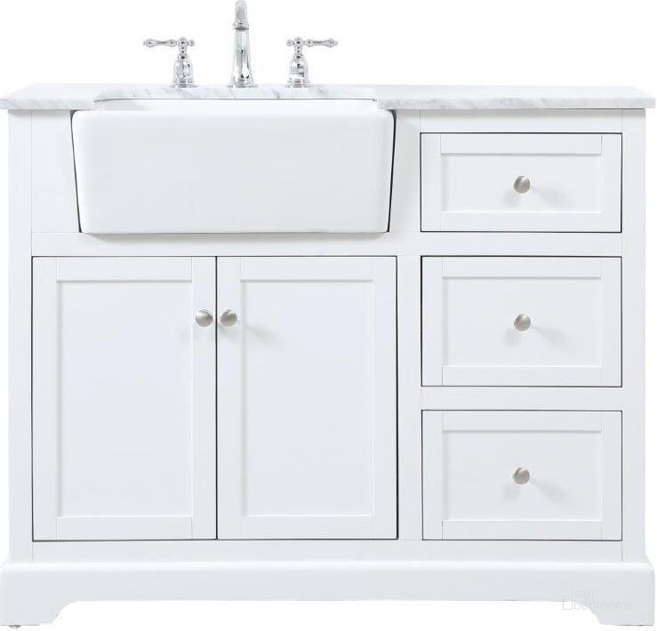 The appearance of Franklin 42 Inch Single Bathroom Vanity In White designed by Elegant Lighting in the country / farmhouse interior design. This white piece of furniture  was selected by 1StopBedrooms from Franklin Collection to add a touch of cosiness and style into your home. Sku: VF60242WH. Material: Wood. Product Type: Bathroom Vanity. Image1