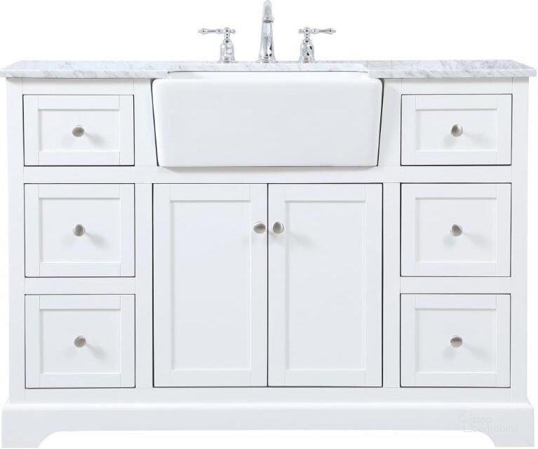 The appearance of Franklin 48 Inch Single Bathroom Vanity In White VF60248WH designed by Elegant Lighting in the country / farmhouse interior design. This white piece of furniture  was selected by 1StopBedrooms from Franklin Collection to add a touch of cosiness and style into your home. Sku: VF60248WH. Material: Wood. Product Type: Bathroom Vanity. Image1