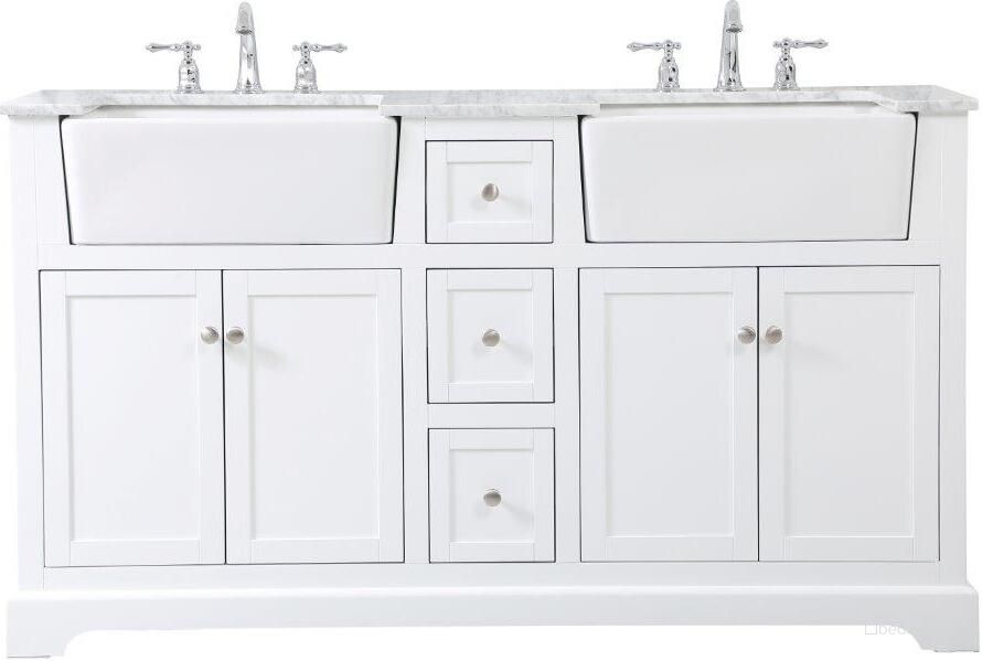 The appearance of Franklin 60 Inch Double Bathroom Vanity In White designed by Elegant Lighting in the country / farmhouse interior design. This white piece of furniture  was selected by 1StopBedrooms from Franklin Collection to add a touch of cosiness and style into your home. Sku: VF60260DWH. Material: Wood. Product Type: Bathroom Vanity. Image1
