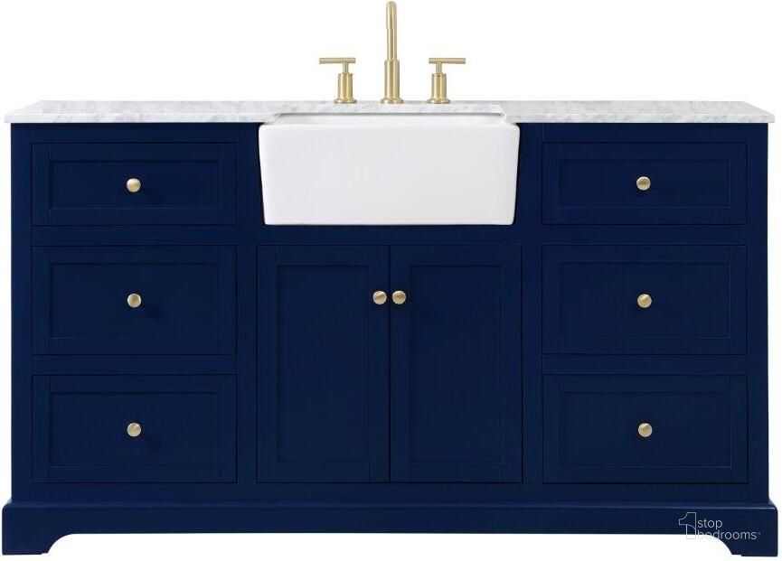 The appearance of Franklin 60 Inch Single Bathroom Vanity In Blue designed by Elegant Lighting in the country / farmhouse interior design. This blue piece of furniture  was selected by 1StopBedrooms from Franklin Collection to add a touch of cosiness and style into your home. Sku: VF60260BL. Material: Wood. Product Type: Bathroom Vanity. Image1