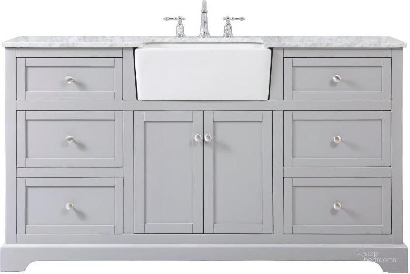 The appearance of Franklin 60 Inch Single Bathroom Vanity In Grey designed by Elegant Lighting in the country / farmhouse interior design. This grey piece of furniture  was selected by 1StopBedrooms from Franklin Collection to add a touch of cosiness and style into your home. Sku: VF60260GR. Material: Wood. Product Type: Bathroom Vanity. Image1