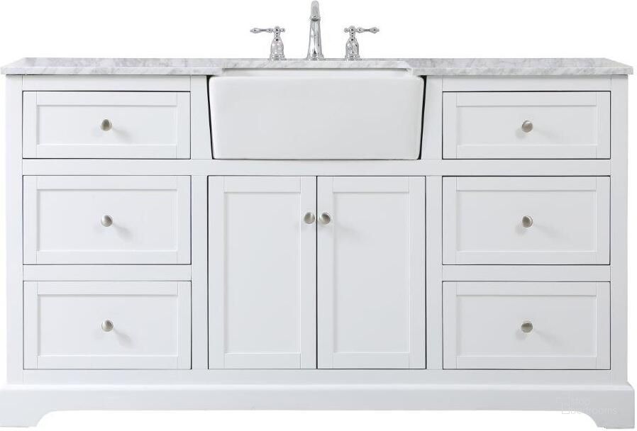 The appearance of Franklin 60 Inch Single Bathroom Vanity In White designed by Elegant Lighting in the country / farmhouse interior design. This white piece of furniture  was selected by 1StopBedrooms from Franklin Collection to add a touch of cosiness and style into your home. Sku: VF60260WH. Material: Wood. Product Type: Bathroom Vanity. Image1