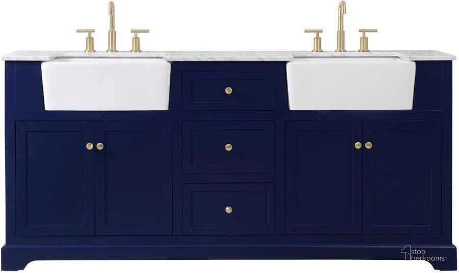 The appearance of Franklin 72 Inch Double Bathroom Vanity In Blue designed by Elegant Lighting in the country / farmhouse interior design. This blue piece of furniture  was selected by 1StopBedrooms from Franklin Collection to add a touch of cosiness and style into your home. Sku: VF60272DBL. Material: Wood. Product Type: Bathroom Vanity. Image1