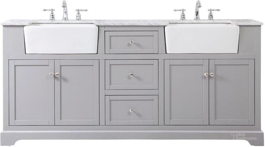 The appearance of Franklin 72 Inch Double Bathroom Vanity In Grey designed by Elegant Lighting in the country / farmhouse interior design. This grey piece of furniture  was selected by 1StopBedrooms from Franklin Collection to add a touch of cosiness and style into your home. Sku: VF60272DGR. Material: Wood. Product Type: Bathroom Vanity. Image1