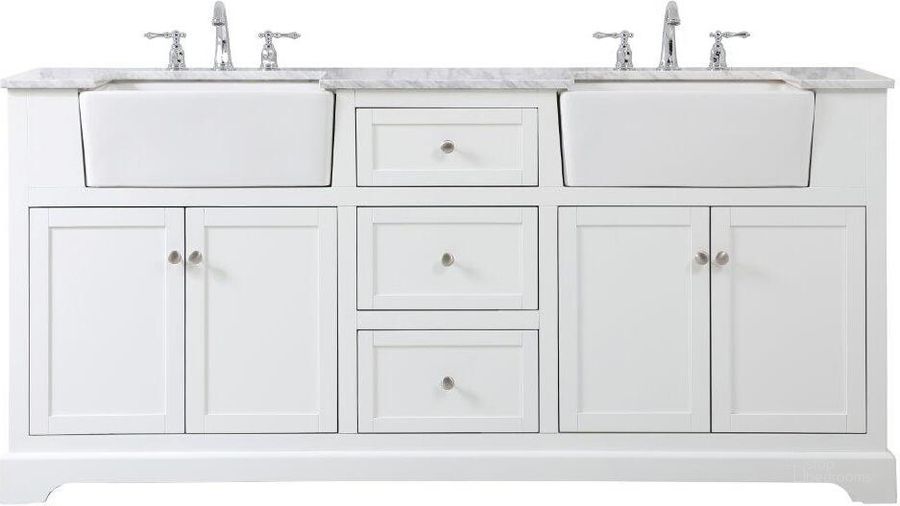 The appearance of Franklin 72 Inch Double Bathroom Vanity In White designed by Elegant Lighting in the country / farmhouse interior design. This white piece of furniture  was selected by 1StopBedrooms from Franklin Collection to add a touch of cosiness and style into your home. Sku: VF60272DWH. Material: Wood. Product Type: Bathroom Vanity. Image1