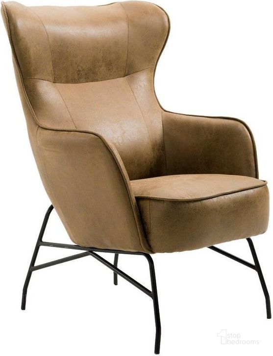 The appearance of Franky Accent Chair In Badlands Saddle designed by Emerald Home Furnishings in the modern / contemporary interior design. This saddle piece of furniture  was selected by 1StopBedrooms from Franky Collection to add a touch of cosiness and style into your home. Sku: U3327-05-05. Material: Wood. Product Type: Accent Chair. Image1