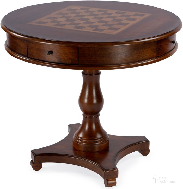The appearance of Fredrik 34 Inch D Round Game Table In Medium Brown designed by Butler Specialty Company in the traditional interior design. This medium brown piece of furniture  was selected by 1StopBedrooms from Fredrik Collection to add a touch of cosiness and style into your home. Sku: 5718011. Product Type: Accent Table. Material: Rubberwood. Image1