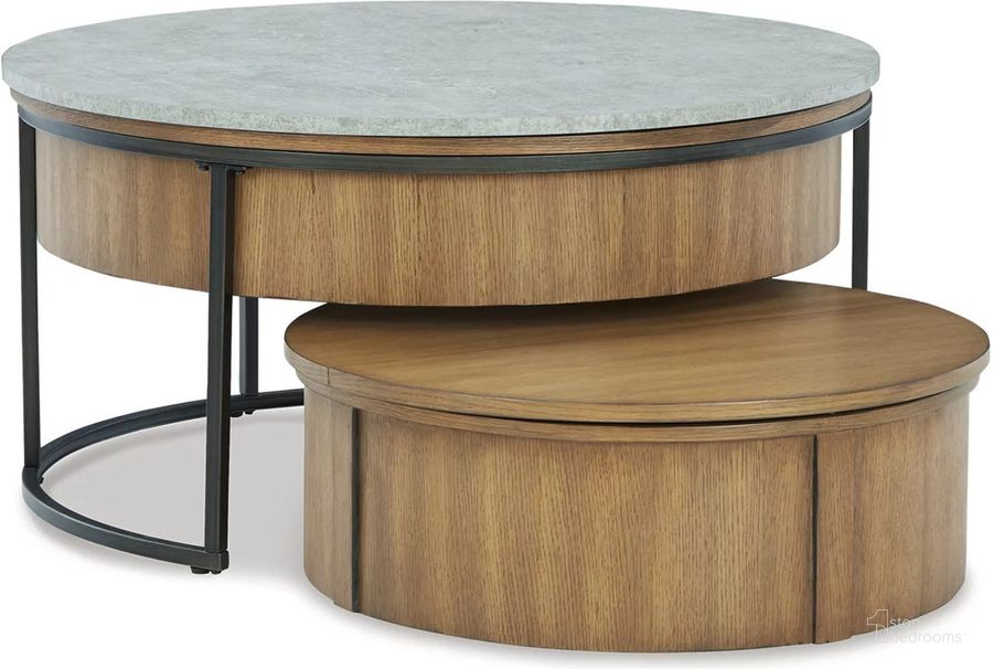 The appearance of Fridley Gray/Brown/Black Nesting Cocktail Tables (2/Cn) designed by Signature Design by Ashley in the modern / contemporary interior design. This gray/brown/black piece of furniture  was selected by 1StopBedrooms from Fridley Collection to add a touch of cosiness and style into your home. Sku: T964-8. Material: Metal. Product Type: Cocktail Table. Image1