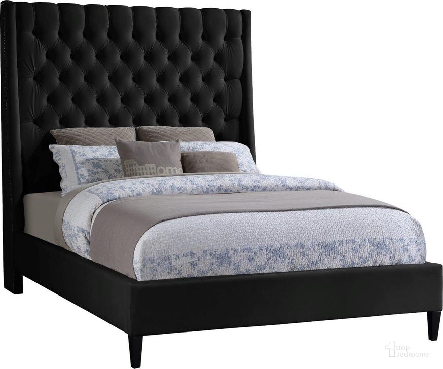 The appearance of Fritz Velvet King Bed In Black designed by Meridian in the modern / contemporary interior design. This black piece of furniture  was selected by 1StopBedrooms from Fritz Collection to add a touch of cosiness and style into your home. Sku: FritzBlack-K-1;FritzBlack-K-2. Product Type: Bed. Bed Size: King. Material: Velvet. Image1