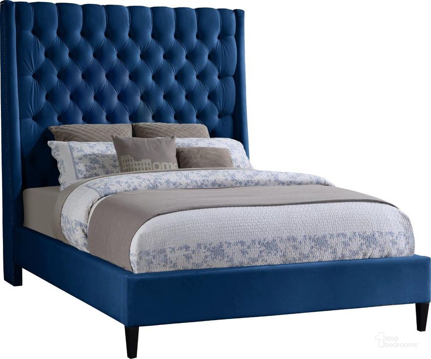 The appearance of Fritz Navy Full Bed designed by Meridian in the modern / contemporary interior design. This navy velvet piece of furniture  was selected by 1StopBedrooms from Fritz Collection to add a touch of cosiness and style into your home. Sku: FritzNavy-F-1;FritzNavy-F-2. Bed Type: Platform Bed. Product Type: Platform Bed. Bed Size: Full. Material: Velvet. Image1