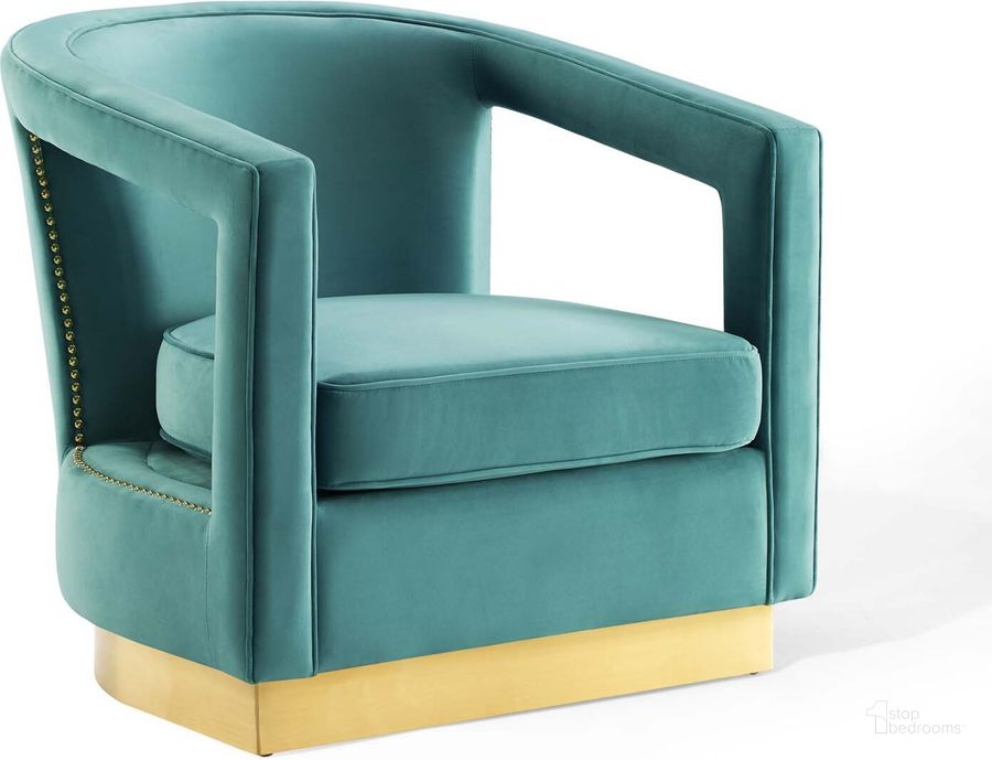 The appearance of Frolick Mint Performance Velvet Arm Chair designed by Modway in the modern / contemporary interior design. This mint piece of furniture  was selected by 1StopBedrooms from Frolick Collection to add a touch of cosiness and style into your home. Sku: EEI-3888-MIN. Material: Wood. Product Type: Living Room Chair. Image1
