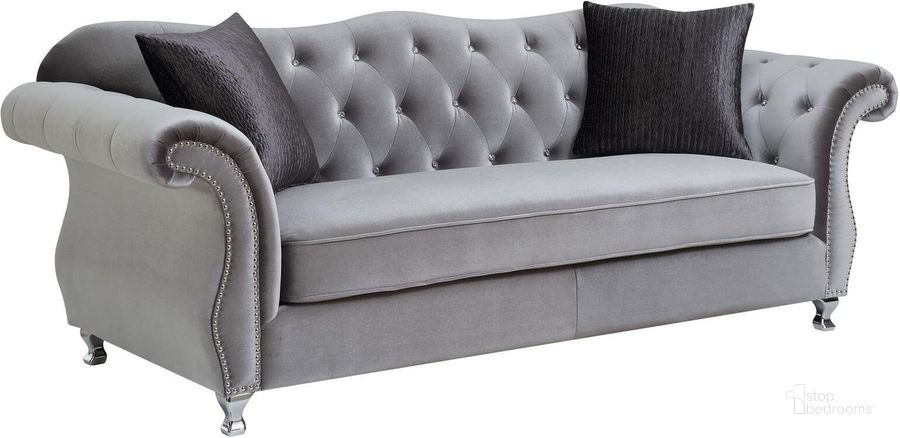 The appearance of Frostine Silver Sofa designed by Coaster in the modern / contemporary interior design. This silver piece of furniture  was selected by 1StopBedrooms from Frostine Collection to add a touch of cosiness and style into your home. Sku: 551161. Material: Fabric. Product Type: Sofa. Key Features: Tufted. Image1
