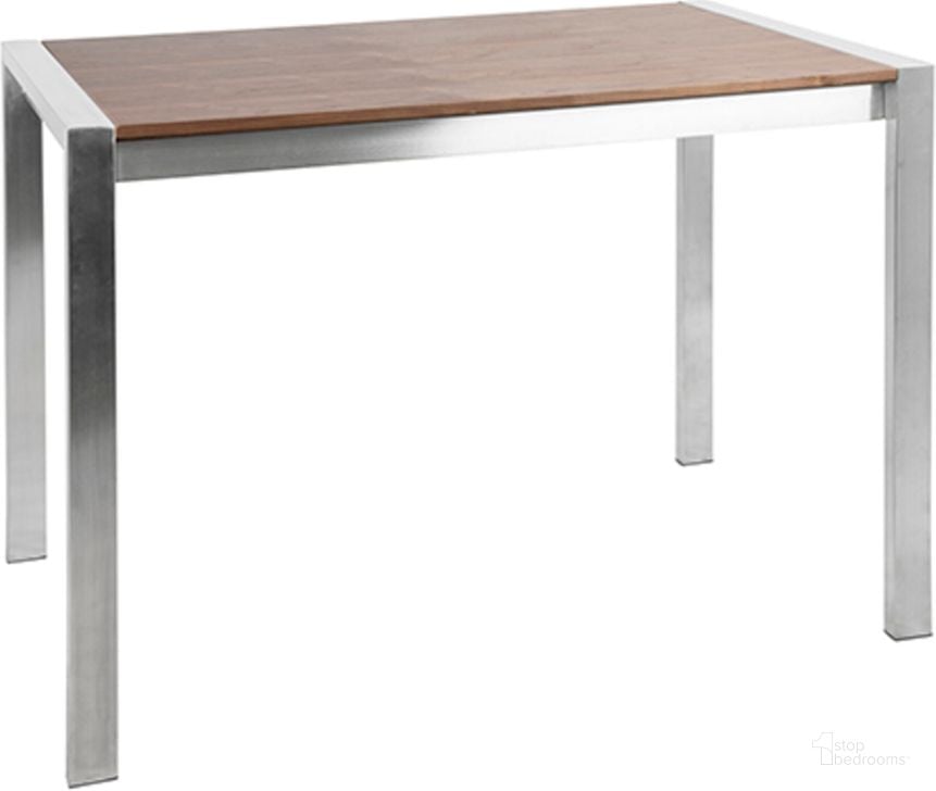 The appearance of Fuji Contemporary Counter Table In Brushed Stainless Steel And Walnut Wood designed by Lumisource in the modern / contemporary interior design. This stainless steel piece of furniture  was selected by 1StopBedrooms from Fuji Collection to add a touch of cosiness and style into your home. Sku: CT-FUJI SS+WL. Material: Metal. Product Type: Bar Table. Image1
