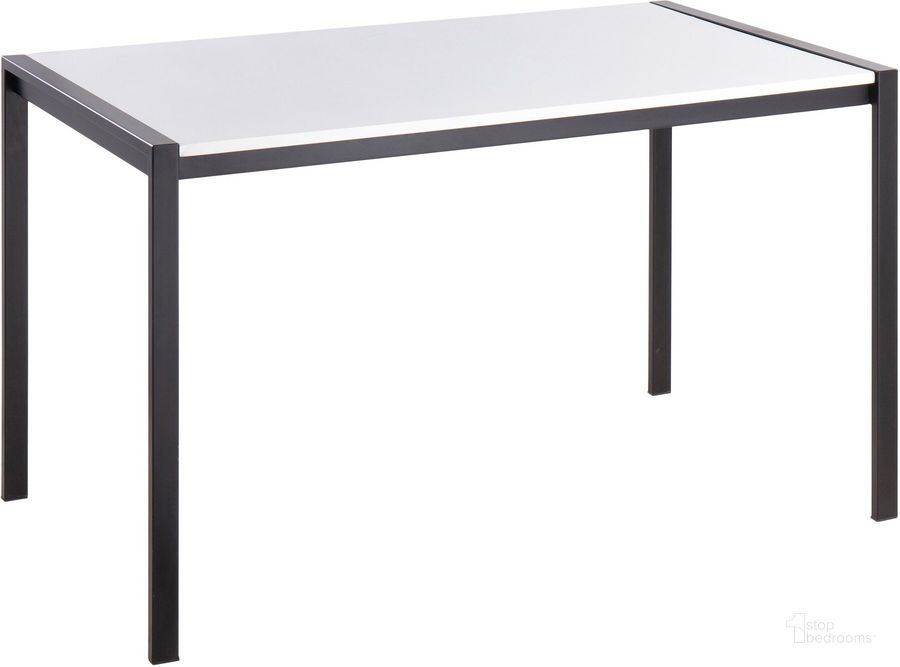 The appearance of Fuji Contemporary Dining Table In Black Metal With White Wood Top designed by Lumisource in the modern / contemporary interior design. This black and white piece of furniture  was selected by 1StopBedrooms from Fuji Collection to add a touch of cosiness and style into your home. Sku: DT-FUJI4728 BKW. Material: Metal. Product Type: Bistro Table. Size: 50". Image1