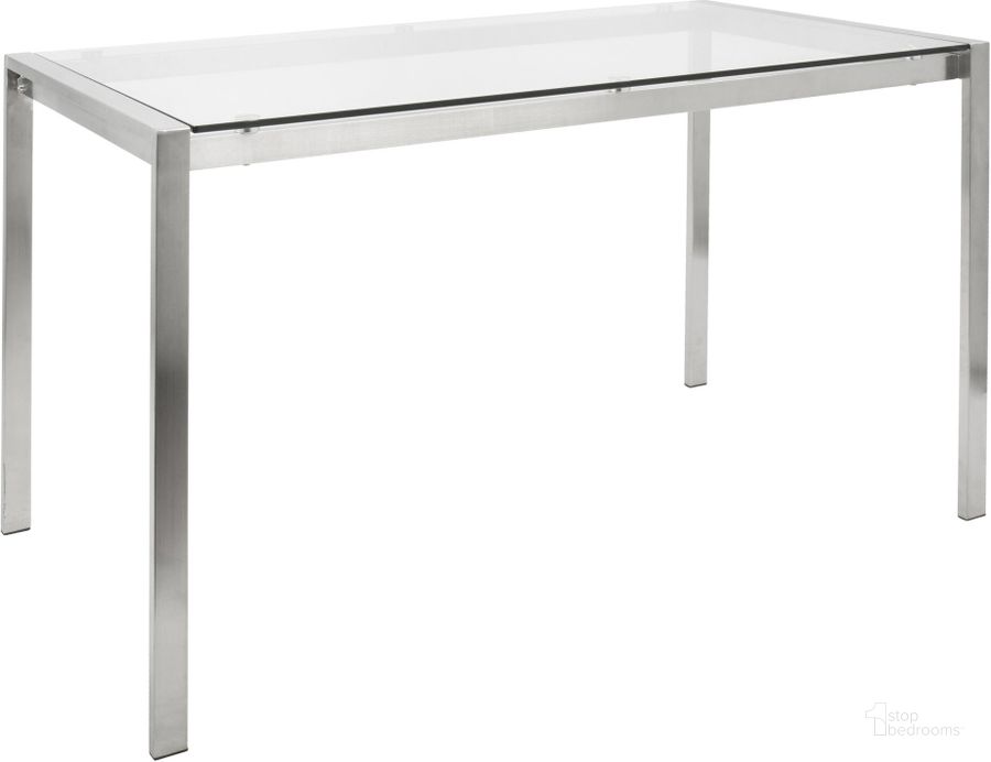 The appearance of Fuji Contemporary Dining Table In Stainless Steel With Clear Glass Top designed by Lumisource in the modern / contemporary interior design. This clear piece of furniture  was selected by 1StopBedrooms from Fuji Collection to add a touch of cosiness and style into your home. Sku: TB-FUJI4728 CL. Material: Glass. Product Type: Bistro Table. Size: 28". Image1