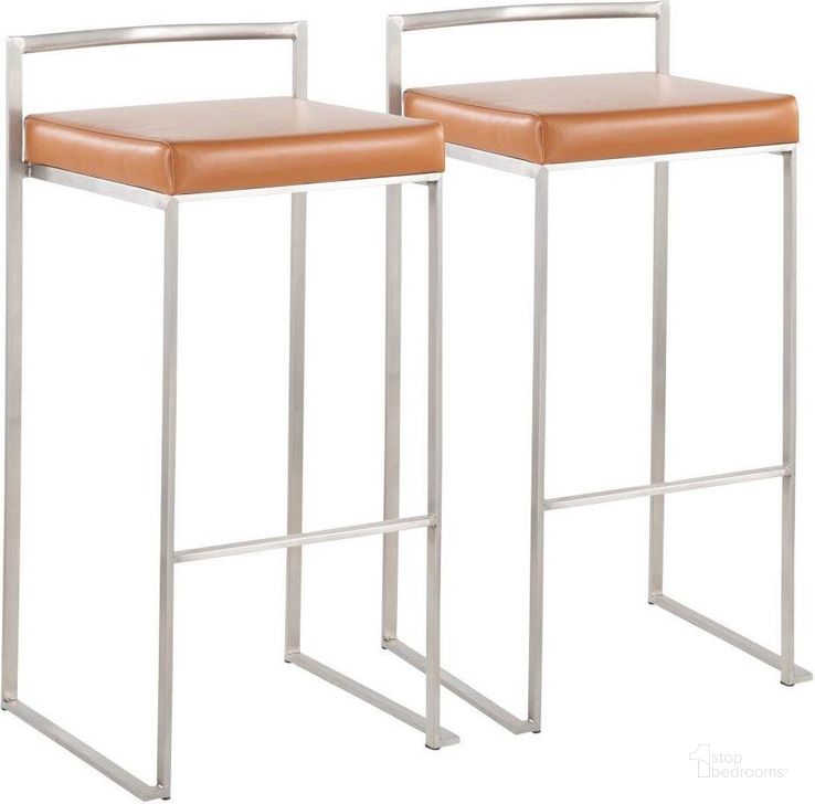 The appearance of Fuji Contemporary Stackable Barstool With Camel Faux Leather - Set Of 2 designed by Lumisource in the modern / contemporary interior design. This stainless steel piece of furniture  was selected by 1StopBedrooms from Fuji Collection to add a touch of cosiness and style into your home. Sku: B30-FUJI CAM2. Product Type: Barstool. Material: PU. Image1