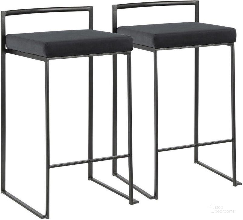 The appearance of Fuji Contemporary Stackable Counter Stool In Black With Black Velvet Cushion - Set Of 2 designed by Lumisource in the modern / contemporary interior design. This black velvet piece of furniture  was selected by 1StopBedrooms from Fuji Collection to add a touch of cosiness and style into your home. Sku: B26-FUJI BKVBK2. Product Type: Barstool. Material: Velvet. Image1