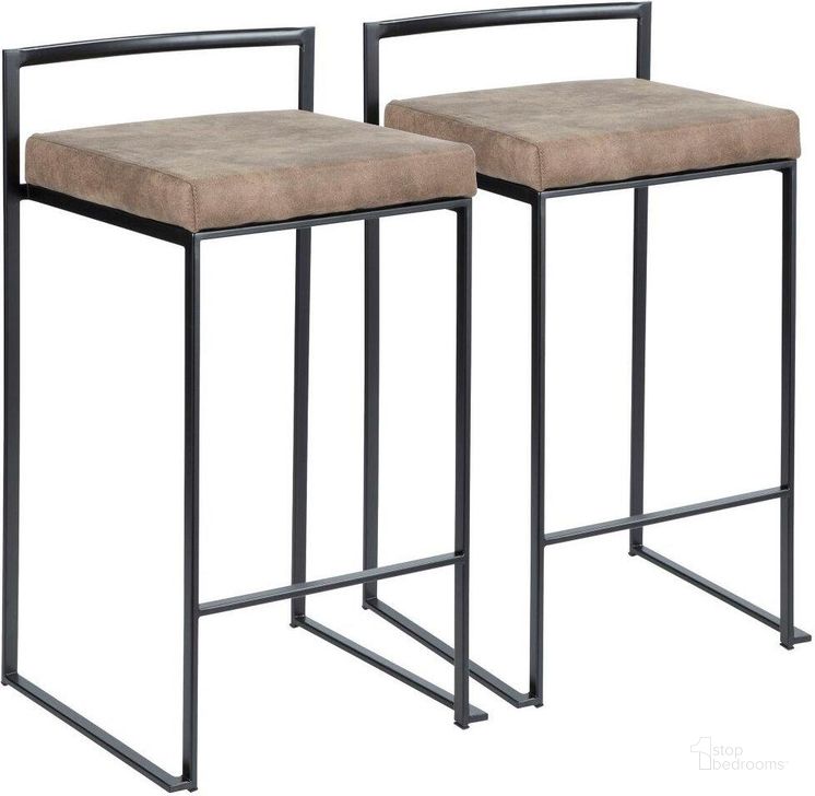 The appearance of Fuji Contemporary Stackable Counter Stool In Black With Brown Cowboy Fabric Cushion - Set Of 2 designed by Lumisource in the modern / contemporary interior design. This brown piece of furniture  was selected by 1StopBedrooms from Fuji Collection to add a touch of cosiness and style into your home. Sku: B26-FUJI BKFBN2. Material: Metal. Product Type: Barstool. Image1