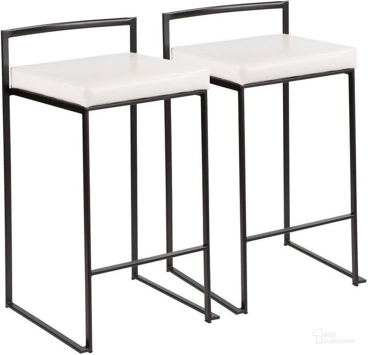The appearance of Fuji Contemporary Stackable Counter Stool In Black With White Faux Leather Cushion - Set Of 2 designed by Lumisource in the modern / contemporary interior design. This white piece of furniture  was selected by 1StopBedrooms from Fuji Collection to add a touch of cosiness and style into your home. Sku: B26-FUJI BK+W2. Material: Metal. Product Type: Barstool. Image1