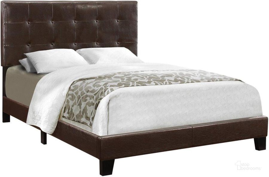 The appearance of Full Size Bed In Dark Brown Leather Look I 5922F designed by Monarch Specialties in the modern / contemporary interior design. This brown piece of furniture  was selected by 1StopBedrooms from  to add a touch of cosiness and style into your home. Sku: I 5922F. Bed Type: Panel Bed. Product Type: Panel Bed. Bed Size: Full. Material: MDF. Image1