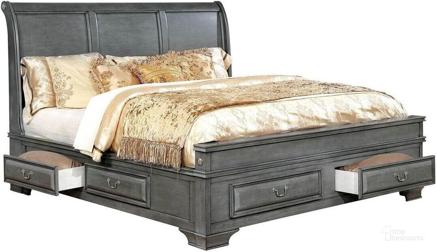 The appearance of Furniture of America Brandt Gray King Bed designed by Furniture of America in the transitional interior design. This gray piece of furniture  was selected by 1StopBedrooms from Brandt Collection to add a touch of cosiness and style into your home. Sku: CM7302GY-EK-1;CM7302GY-EK-2;CM7302GY-EK-3;CM7302GY-EK-4;CM7302GY-EK-5. Bed Type: Storage Bed. Product Type: Storage Bed. Bed Size: King. Image1