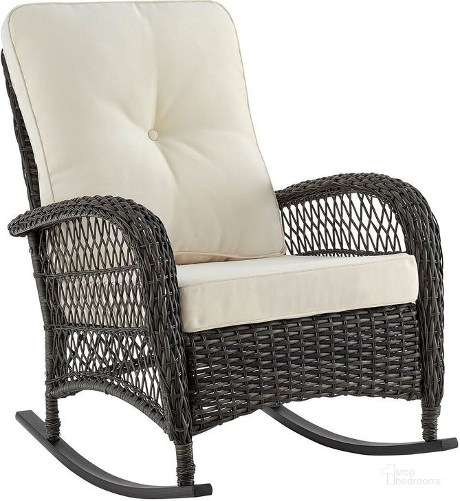 The appearance of Furttuo Steel Rattan Outdoor Rocking Chair With Cushions In Cream designed by Manhattan Comfort in the traditional interior design. This grey and cream piece of furniture  was selected by 1StopBedrooms from Fruttuo Collection to add a touch of cosiness and style into your home. Sku: OD-CV017-CR. Material: Steel. Product Type: Outdoor Chair. Image1