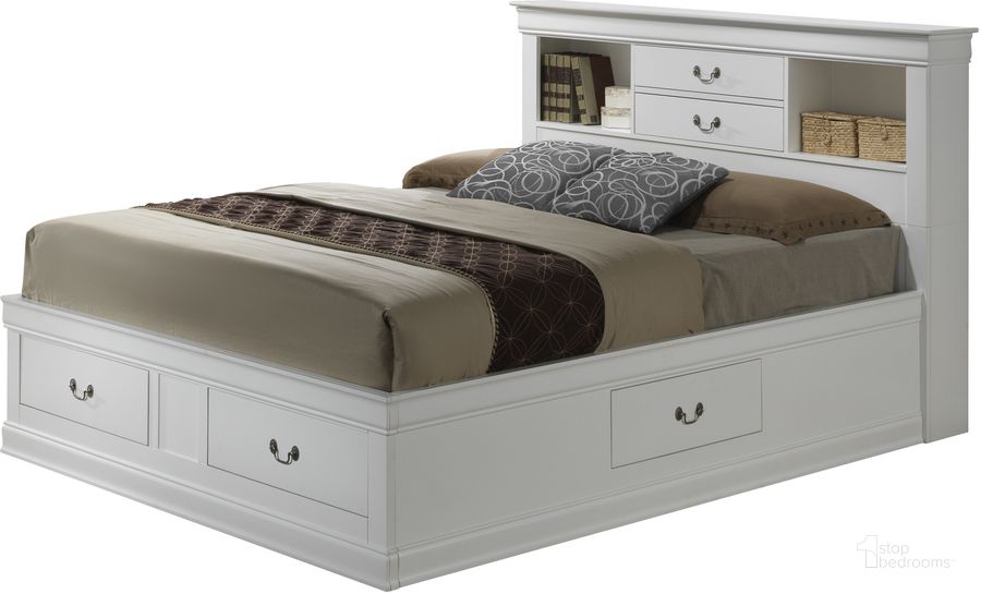The appearance of Glory Furniture G3190 Queen Storage Bed in White designed by Glory in the traditional interior design. This white piece of furniture  was selected by 1StopBedrooms from G3190 Collection to add a touch of cosiness and style into your home. Sku: G3190B-QSB-Queen Storage Bed  Headboard;G3190B-QSB-Queen Storage Bed  Footboard;G3190B-QSB-Queen Storage Bed  Rails;G3190B-QSB-Queen Storage Bed  Drawers for Rails;G3190B-QSB-Queen Storage Bed  Drawers for Footboard. Bed Type: Storage Bed. Material: Wood. Product Type: Storage Bed. Bed Size: Queen. Image1