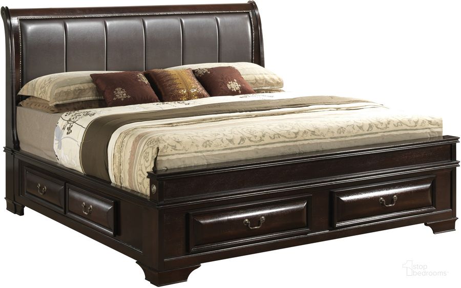 The appearance of Glory Furniture G8875 King Upholstered Bed w/ Six Drawers in Cappuccino designed by Glory in the traditional interior design. This cappuccino piece of furniture  was selected by 1StopBedrooms from G8875 Collection to add a touch of cosiness and style into your home. Sku: G8875C-KB3-King Bed  Headboard;G8875C-KB3-King Storage Bed  Footboard;G8875C-KB3-King Storage Bed  Rails;G8875C-KB3-King Storage Bed  Drawers for Rails;G8875C-KB3-King Storage Bed  Drawers for Rails;G8875C-KB3-King Storage Bed  Drawers for Footboard. Bed Type: Storage Bed. Material: Wood. Product Type: Storage Bed. Bed Size: King. Image1