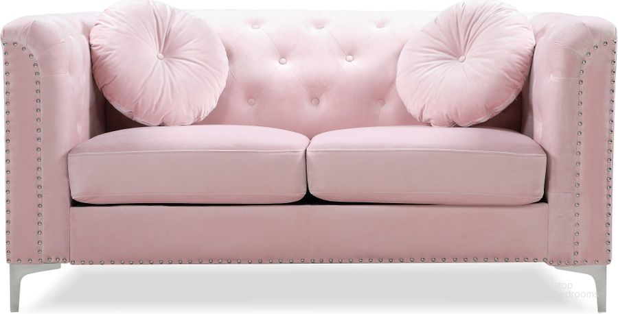 The appearance of Glory Furniture Pompano Loveseat, Pink designed by Glory in the transitional interior design. This pink piece of furniture  was selected by 1StopBedrooms from Pompano Collection to add a touch of cosiness and style into your home. Sku: G894A-L-BACK REST, SEAT PANEL SUPPORT, FRONT RAILS, SEAT PANEL.;G894A-L-ARMS, LEGS, SEAT CUSHION, PILLOW, HARDWARE. Material: Wood. Product Type: Loveseat. Image1