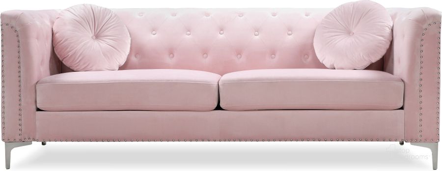 The appearance of Glory Furniture Pompano Sofa, Pink designed by Glory in the modern / contemporary interior design. This pink piece of furniture  was selected by 1StopBedrooms from Pompano Collection to add a touch of cosiness and style into your home. Sku: G894A-S-BACK, SEAT PANEL SUPPORT, FRONT RAILS, SEAT PANEL,;G894A-S-HARDWARE, ARMS, LEGS, SEAT CUSHION, PILLOW. Material: Wood. Product Type: Sofa. Image1