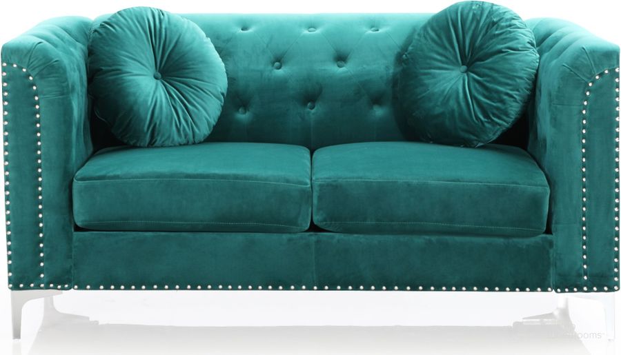The appearance of Glory Furniture Pompano Loveseat, Green designed by Glory in the modern / contemporary interior design. This green piece of furniture  was selected by 1StopBedrooms from Pompano Collection to add a touch of cosiness and style into your home. Sku: G895A-L-BACK REST, SEAT PANEL SUPPORT, FRONT RAILS, SEAT PANEL.;G895A-L-ARMS, LEGS, SEAT CUSHION, PILLOW, HARDWARE. Material: Wood. Product Type: Loveseat. Image1