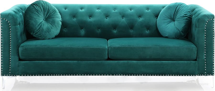The appearance of Glory Furniture Pompano Sofa, Green designed by Glory in the transitional interior design. This green piece of furniture  was selected by 1StopBedrooms from Pompano Collection to add a touch of cosiness and style into your home. Sku: G895A-S-BACK, SEAT PANEL SUPPORT, FRONT RAILS, SEAT PANEL,;G895A-S-HARDWARE, ARMS, LEGS, SEAT CUSHION, PILLOW. Material: Wood. Product Type: Sofa. Image1