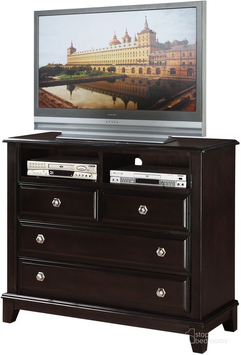 The appearance of Glory Furniture G9800 TV Chest in Cappuccino designed by Glory in the traditional interior design. This cappuccino piece of furniture  was selected by 1StopBedrooms from G9800 Collection to add a touch of cosiness and style into your home. Sku: G9800-TV-Media Chest. Material: Wood. Product Type: Chest. Image1