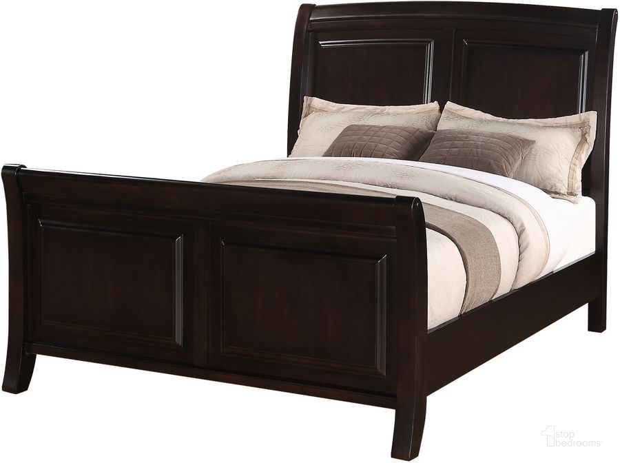 The appearance of Glory Furniture G9800 King Sleigh Bed in Cappuccino designed by Glory in the traditional interior design. This cappuccino piece of furniture  was selected by 1StopBedrooms from G9800 Collection to add a touch of cosiness and style into your home. Sku: G9800A-KB-King Bed  Headboard & Footboard;G9800A-KB-King Bed  Posts;G9800A-KB-King Bed  Rails. Bed Type: Sleigh Bed. Material: Wood. Product Type: Sleigh Bed. Bed Size: King. Image1