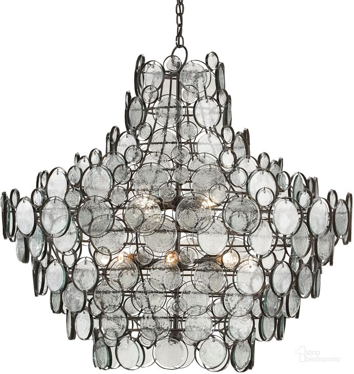The appearance of Galahad Large Recycled Glass Chandelier In Bronze designed by Currey & Company in the modern / contemporary interior design. This bronze piece of furniture  was selected by 1StopBedrooms from Galahad Collection to add a touch of cosiness and style into your home. Sku: 9520. Product Type: Chandelier. Material: Iron. Image1