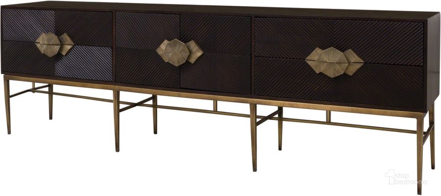 The appearance of Galapagos Media Cabinet designed by Global Views in the modern / contemporary interior design. This brown piece of furniture  was selected by 1StopBedrooms from Galapagos Collection to add a touch of cosiness and style into your home. Sku: 9.92358. Product Type: Media Unit. Material: Brass. Image1
