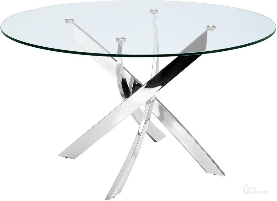 The appearance of Galaxy Chrome Dining Table designed by Casabianca Home in the modern / contemporary interior design. This chrome piece of furniture  was selected by 1StopBedrooms from Galaxy Collection to add a touch of cosiness and style into your home. Sku: CB-F2133. Table Top Shape: Round. Product Type: Dining Table. Material: Stainless Steel. Size: 51". Image1