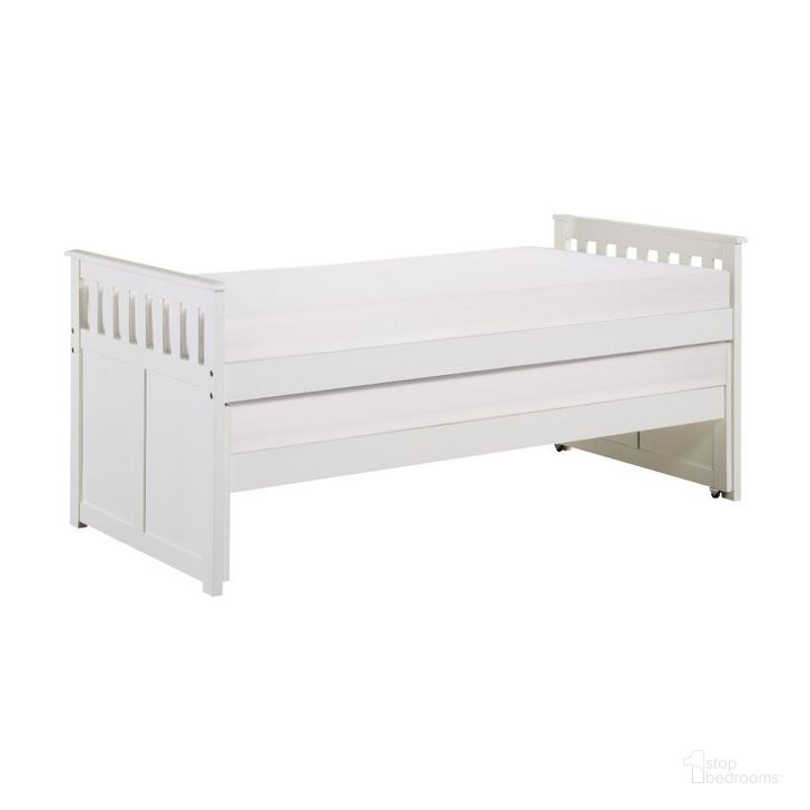 The appearance of Galen White Twin Over Twin Daybed designed by Homelegance in the transitional interior design. This white piece of furniture  was selected by 1StopBedrooms from Galen Collection to add a touch of cosiness and style into your home. Sku: B2053RTW-1;B2053RTW-2;B2053RTW-SL. Bed Type: Daybed. Material: Wood. Product Type: DayBed. Bed Size: Twin. Image1