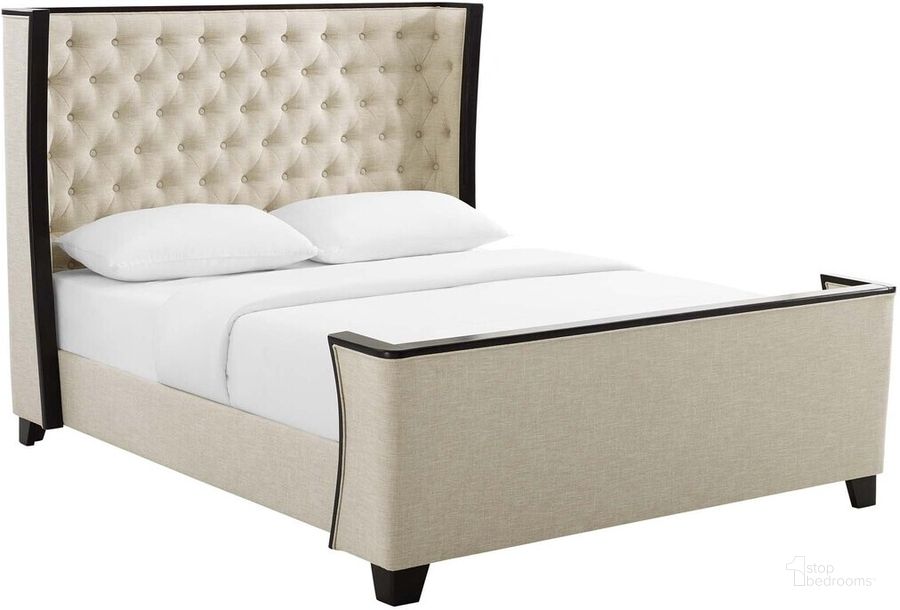 The appearance of Galia Queen Upholstered Linen Fabric Platform Bed In Beige designed by Modway in the modern / contemporary interior design. This beige piece of furniture  was selected by 1StopBedrooms from Galia Collection to add a touch of cosiness and style into your home. Sku: MOD-6052-BEI. Bed Type: Platform Bed. Product Type: Platform Bed. Bed Size: Queen. Material: MDF. Image1