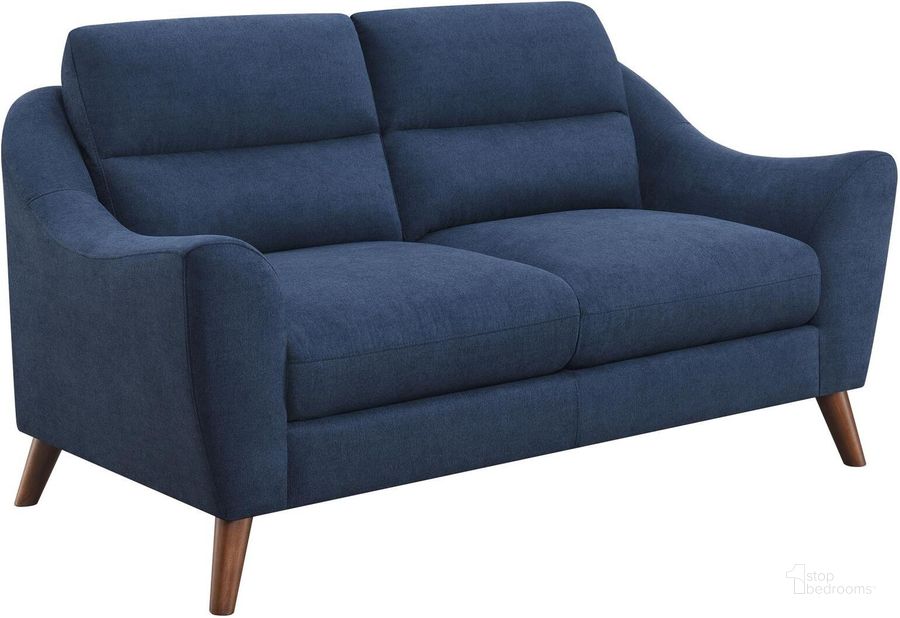 The appearance of Gano Blue Loveseat designed by Coaster in the transitional interior design. This blue piece of furniture  was selected by 1StopBedrooms from Gano Collection to add a touch of cosiness and style into your home. Sku: 509515. Product Type: Loveseat. Material: Rubberwood. Image1