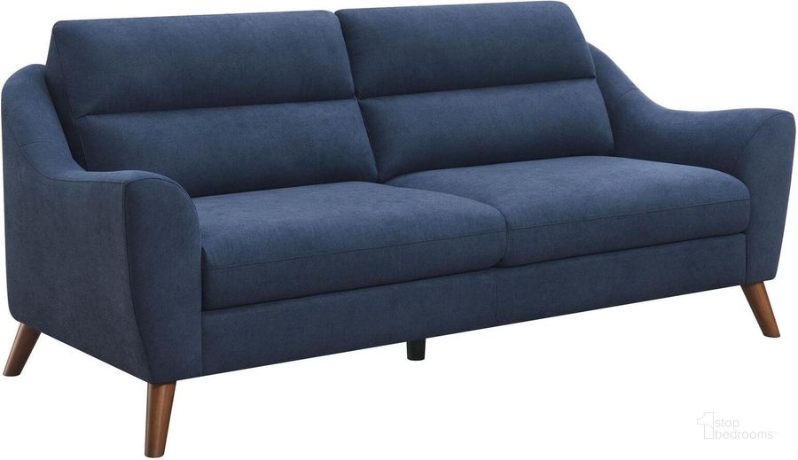 The appearance of Gano Blue Sofa designed by Coaster in the transitional interior design. This blue piece of furniture  was selected by 1StopBedrooms from Gano Collection to add a touch of cosiness and style into your home. Sku: 509514. Product Type: Sofa. Material: Rubberwood. Image1