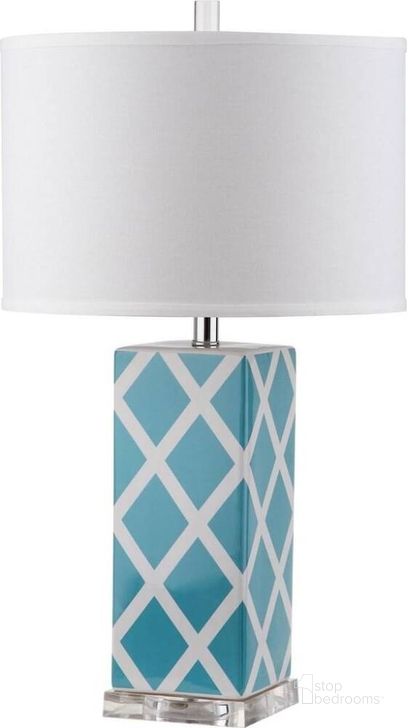 The appearance of Garden Light Blue and Off-White 27 Inch Lattice Table Lamp designed by Safavieh in the modern / contemporary interior design. This light blue piece of furniture  was selected by 1StopBedrooms from Garden Collection to add a touch of cosiness and style into your home. Sku: LITS4134B. Product Type: Table Lamp. Image1